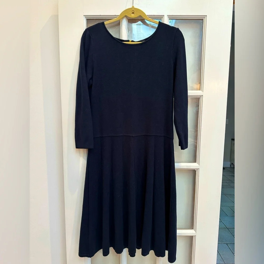 Talbots Dark Navy Long Sleeve Ponte Knit Heavy Sweater Shift Dress Size Large L